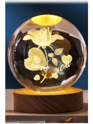 Munico Cam Lamba Çiçek Figürlü USB Gece Işığı LED Kristal Top Masa Lambası Şık Tasarım Kaliteli Lamba