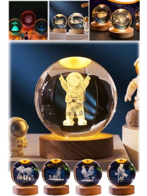 Munico 3D Lazer Gravürlü Astronot Model Gece Lamba Cam Tasarım Hediyelik Tatlı 3D Lamba Gece Işığı Dekor