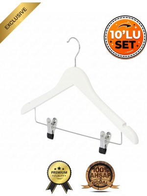 Faravis Atelier Ahşap Mandallı Kıyafet Pantolon Elbise ve Gömlek Askısı Alttan Klipsli - 10 Adet