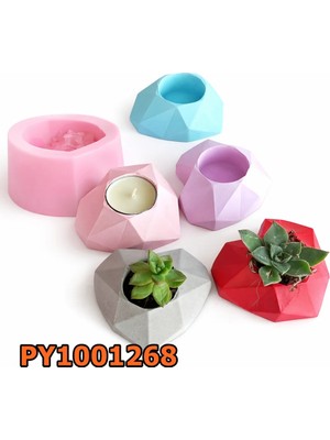 Poyrish PY10001268 - Silikon Kalıp Mum Kalıbı - Kalp Geometrik Saksı