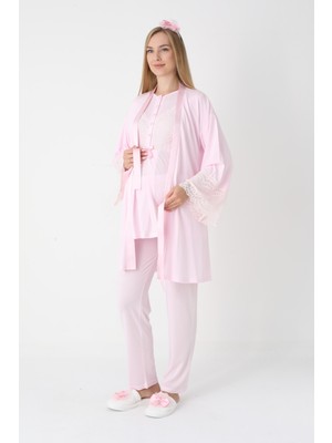 Şık Dantel Detaylı Emzirme Özellikli Hamile Pijama Takımı-Tesettür Uyumlu (Lohusa Seti)