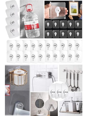 Munico 20 Adet Mutfak Banyo Vida Kanca Çıkartma Duvar Delmeden Yapışkanlı Çivi Vida As Duvar Tablo Çerçeve