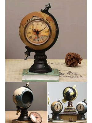 Munico Retro Çok Fonksiyonlu Vintage Küre Çalar Saat Masaüstü Ev Dekoru Fotoğraf Alanı Kumbara Süs Objeleri