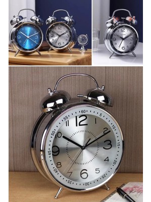 Munico Büyük Boy Retro Metal Çalar Saat Sessiz Işıklı Başucu Alarm Zil Sesi Öğrenci Okul Çalar Saa