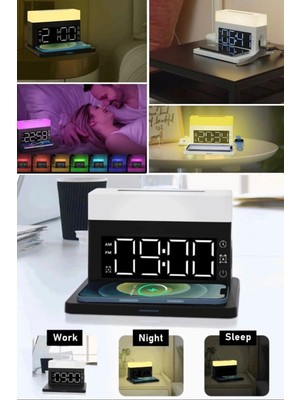 Munico Gece Lambası ve Masa Saati Kaliteli Ayarlanabilir Yatak Başlığı Dijital 6 In 1 Apple Şarj Istasyonu