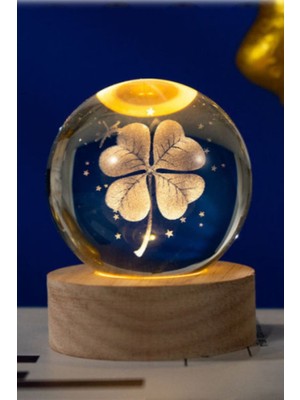 Munico LED Kristal Masa Lambası Şık Tasarım Kalite Lamba Cam Lamba 4 Yapraklı Yonca Figürlü USB Gece Işığı