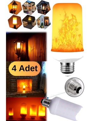 Munico 4 Adet Villa Ofis Restoran Şık Gösteren Şömine Görünümlü Alev Ampul Lamba Masa Tavan Lüx Aydınlatma