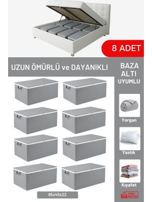 Evsella 8'li Set - Geometrik Çizgili Antrasit Büyük Boy Baza Altı & Çekyat Altı Hurç (60 x 40 x 22 Cm)