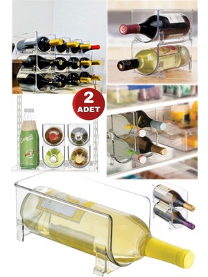 Munico 2 Adet Şeffaf Şarap Rafı Şişe Tutucu Alkol Plastik Organizatör Kiler Için