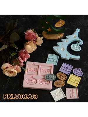 Poyrish 1025 - Silikon Kalıp Mum Kalıbı - 4'lü Mutlu Yıllar Minik Etiket