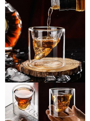 Munico 300 ml Viski Kokteyl Bardağı Kuru Kafa Model Ice Coffee Bardağı Tasarımlı Kristal Cam Bardak Teqila