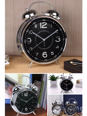 Munico Retro Metal Çalar Başucu Saati Sessiz Işıklı Büyük Boy Zil Sesi Çalar Saat Öğrenci Alarm Sessiz Okul