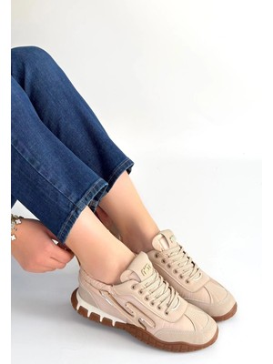 Pazarcan Huer Bej Nubuk Bağcıklı Spor Ayakkabı