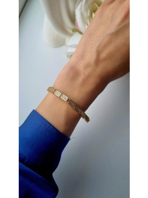 Initium Premium Kalite Paslanmaz Çelik 14K Altın Kaplama Çavuş Model Zirkon Taşlı Gold Bileklik