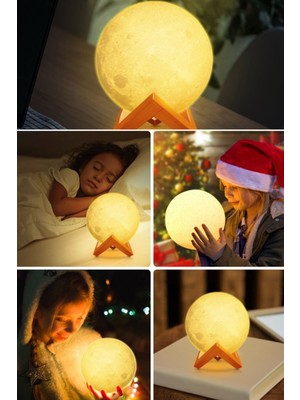 Munico Renk Işık Değiştiren Set Yatak Standlı Ay Dolunay Romantik Odası Lamba Farklı 5 Lambası Gece LED