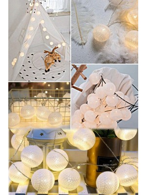 Munico Ev Resotrant Dekoratif Bahçe Oda Restorant Süsleme 10'lu LED Gün Işığı Aydınlatma Topları Pamuk Ipli