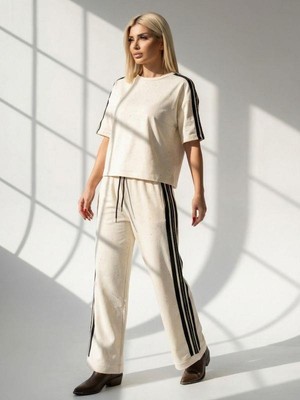 Kokoşum Butik 7492 Yanları Simli Şeritli Takım Sarı