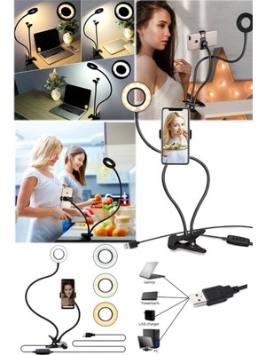Munico Parlak LED Telefon Tutucu LED Selfie Telefon Klipsi Tutucu Ayarlanabilir Masa Lambası Makyaj Işığı