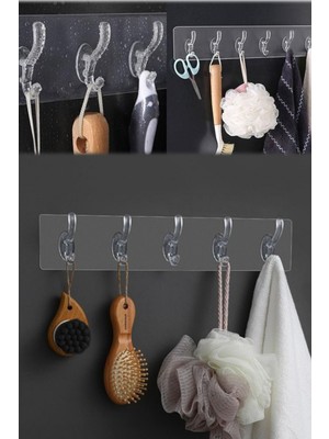 Munico Mutfak Güçlü Askılık Banyo Duvar Parça Askılığı Kancalı 5'li Tek Şeffaf Askı Set K  Için Ideal Seçim