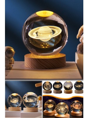 Munico Satürn Model 3D Orjinal Cam LED Dekor Gece Işığı Parti Hediyelik Dekorasyonu Gece Işığı Lambası