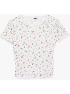 Koton Kadın T-Shirt 6SAK50014UK Beyaz Desenli