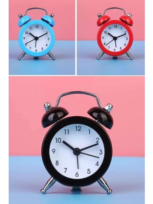 Munico Mini Metal Çalar Saat Sevimli Küçük Ev Pil Çalışan Analog Yuvarlak Başucu Saati Klasik