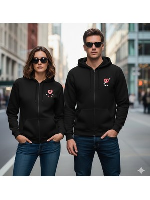 Etoile Studio Sevgili Kombini Sweatshirt Unisex 2 Iplik Kapşonlu Fermuarlı 2 Adet Fiyatı Kalpler