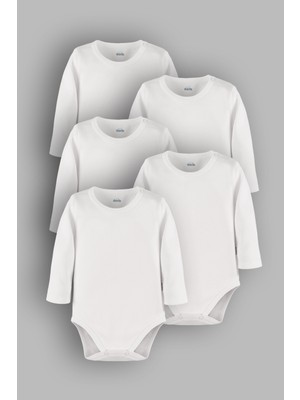 Overoz Beyaz Basic Uzun Kollu 5'li Bebek Body Beşli Zıbın