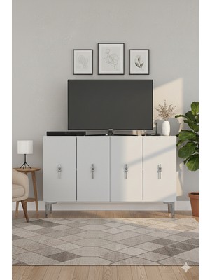 Ceneyra KA1217BS SALKIM120 Konsol, Kahve Köşesi ve Tv Sehpası 120CM Beyaz-Silver