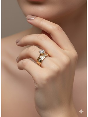 Cemal Demircioğlu 14 Ayar Sarı Altın Alyans ve Tek Taş Birleşik Kadın Yüzük