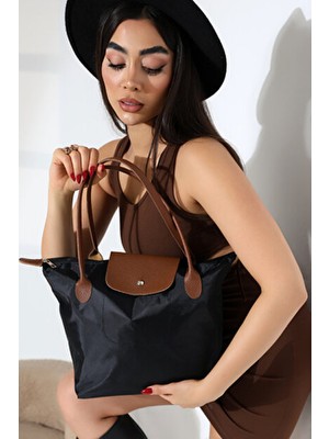 Shelilah Katlanır Fermuarlı Kadın Siyah El ve Kol Çantası Kumaş