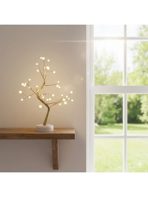 Epilons Şarjlı Boncuklu Ağaç Lamba 3 Kademeli Dokunmatik LED Gece Lambası Masaüstü Dekoratif
