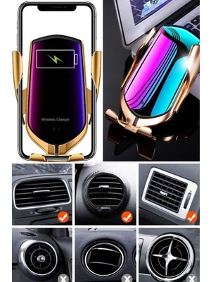Munico Kablosuz Araç Şarj Cihazı Kızılötesi Otomatik Kelepçe Hızlı Şarj Araç Telefon Tutucu Iphone Android