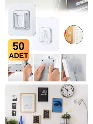 Munico 50 Adet Çift Taraflı Yapışkan Duvar Kancası Güçlü Şeffaf Vantuz Mutfak Banyo Askı Tutucu
