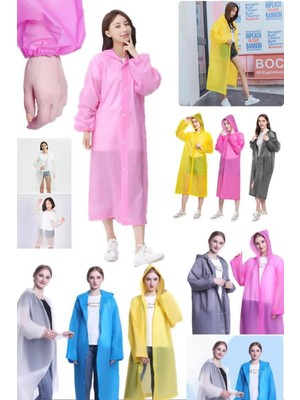 Munico Pembe Renk Kalın Uzun Yağmurluk Su Geçirmez Açık Ceket Unisex Katlanabilir Şapkalı Cepsiz Yağmurluk