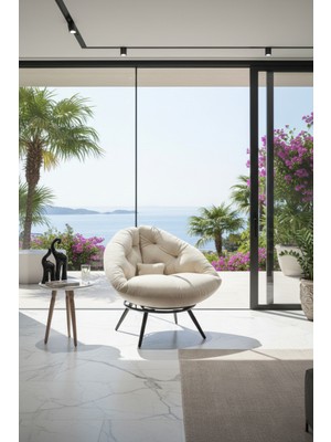 AVYNA Alaçatı Collection Tekli Koltuk Berjer | Premium Koltuk |tay Tüyü Kumaş | Modern Stil - Krem