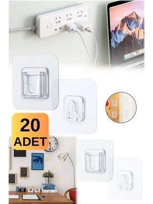 Munico 20 Adet Çift Taraflı Yapışkan Duvar Kancası Güçlü Şeffaf Vantuz Mutfak Banyo Askı Tutucu