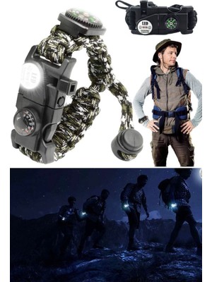 Munico Çok Fonksiyonlu Survival Kopmaz Bilekliklik Acil Sos Lamba & Magnezyum Ateşleyici & Pusula & Düdük