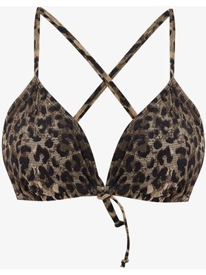 LC Waikiki Kahverengi Leopar Desenli Çıkarılabilir Pedli Kadın Bikini Üst  (S6)