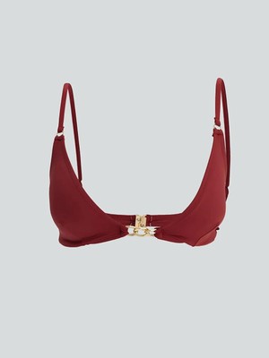 LC Waikiki Bordo Zincir Detaylı Çıkarılabilir Pedli Kadın Bikini Üstü  (S6)