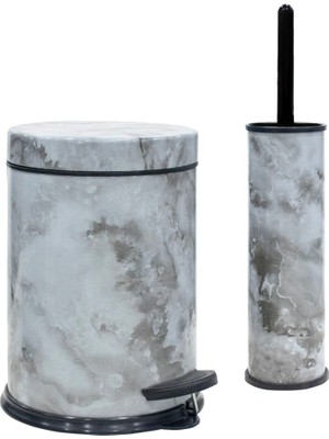 Hanımev 2'li Banyo Seti Pedallı Çöp Kovası Wc Fırçası