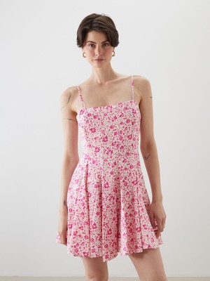 Lc Waikiki Yeni Sezon Kare Yaka Çiçekli Modal Karışımlı Mini Elbise