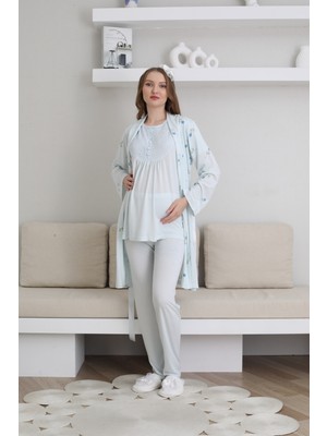 Erdeniz Tekstil Emzirme Düğmeli Hamile & Lohusa Pijama Takımı + Sabahlık Seti-Tesettüre Uyumlu-3' Lü Set