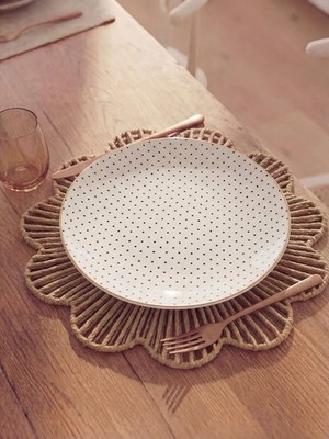 LC Waikiki Puantiye Desenli Yaldız Kenarlı Porselen Tabak  (S6)