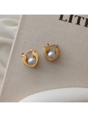 Lente Aksesuar Kadın 316L Paslanmaz Çelik Incili Kalp Küpe - Kararmaz Antialerjik Lüks Çelik Takı