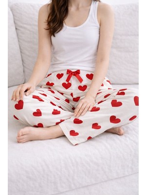Kadın Kalp Desenli Tek Alt  Pijama