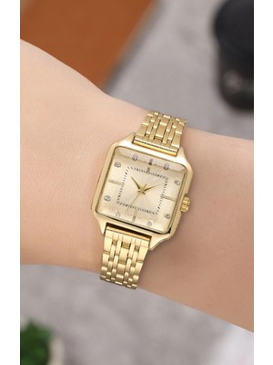 Gold Renkli Çelik Kare Kadın Saat