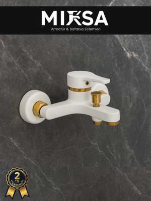 Mixsa Beyaz-Gold Mix Banyo Duş Bataryası Musluğu Garantili, Yerli Üretim