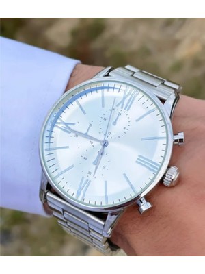 Gümüş Renkli Çelik Kordonlu Erkek Saat