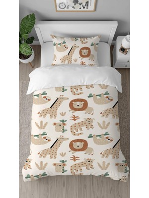 Greendecor Arslan Zürafa Kaplan Koala Desenli Dijital Baskılı Özel Tasarım Çarşafsız Şık Çocuk Nevresim Takımı